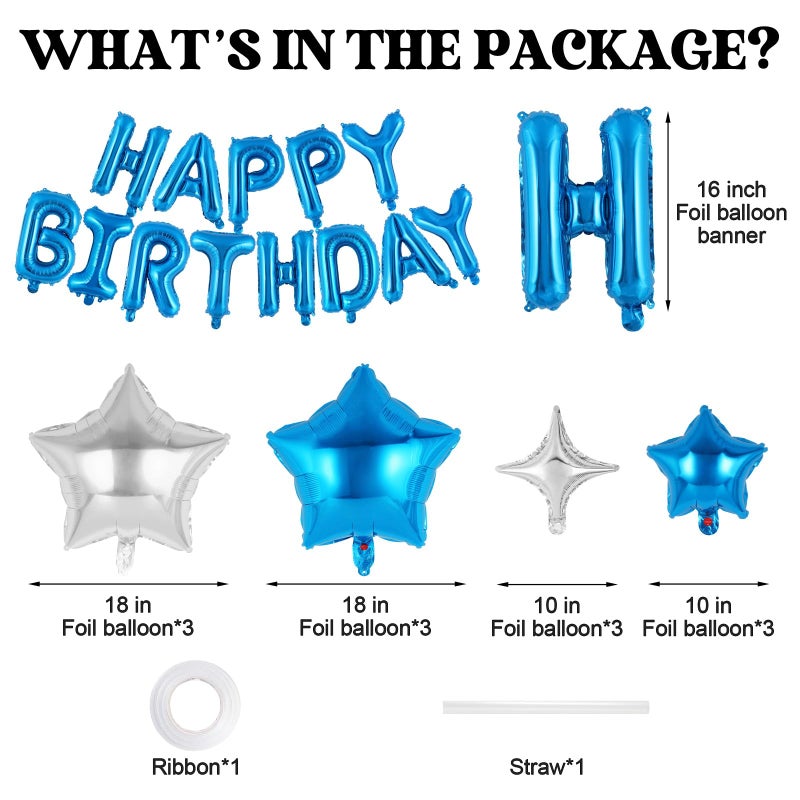 TOTAFAM Blue Happy Birthday Banner Balloons Letters Balloons 16 Inch with 12 Pcs Star Foil Balloon Birthday Party Decorations for Women Men Boys Girls - Image 2